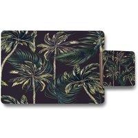 Benjamin Tate Design green palm on black placemat coaster set in Natural