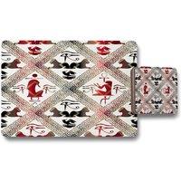 Benjamin Tate Design egyptian hieroglyphs in red black placemat coaster set in Natural