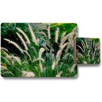 Benjamin Tate Design decorative cat tail grass growing along a walkway placemat coaster set in Natural