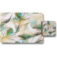 Benjamin Tate Design imprints peacock feathers placemat coaster set in Natural