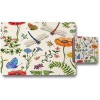 Benjamin Tate Design flowers insects placemat coaster set in Natural