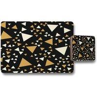 Benjamin Tate Design triangles on black placemat coaster set in Natural