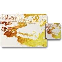 Benjamin Tate Design cool cars placemat coaster set in Natural