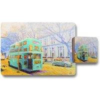 Benjamin Tate Design london bus green rear placemat coaster set in Natural