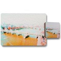 Benjamin Tate Design london eye veiw orange placemat coaster set in Natural