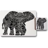 Benjamin Tate Design elephant silhouette placemat coaster set in Natural