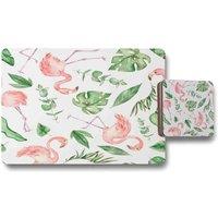 Benjamin Tate Design flamingo leaves placemat coaster set in Natural