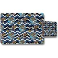 Benjamin Tate Design embroidery colorful simplified ethnic skull blue pattern placemat coaster set in Natural