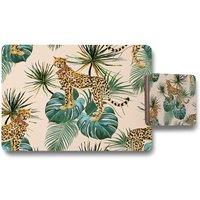 Benjamin Tate Design tropical cheetah placemat coaster set in Natural