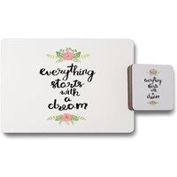 Benjamin Tate Design everything starts with a dream placemat coaster set in Natural
