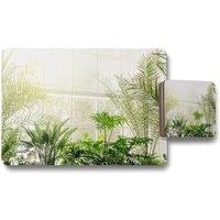 Benjamin Tate Design green plants in botanical gardens placemat coaster set in Natural