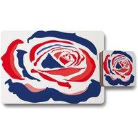 Benjamin Tate Design red blue rose print placemat coaster set in Natural
