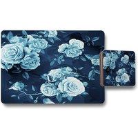 Benjamin Tate Design winter blue roses placemat coaster set in Natural