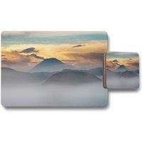 Benjamin Tate Design view of mount bromo in morning time placemat coaster set placemat coaster set in Natural