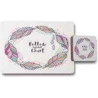 Benjamin Tate Design follow your heart placemat coaster set in Natural