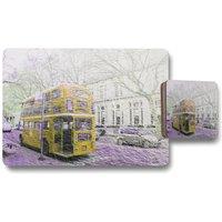 Benjamin Tate Design london bus yellow rear placemat coaster set in Natural