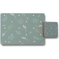 Benjamin Tate Design hand drawn leaves placemat coaster set in Natural