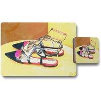 Benjamin Tate Design pionty shoes placemat coaster set in Natural