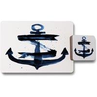 Benjamin Tate Design watercolour anchor placemat coaster set in Natural