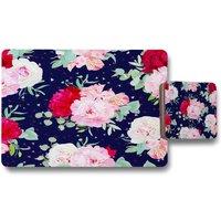 Benjamin Tate Design roses on navy placemat coaster set in Natural