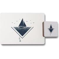 Benjamin Tate Design sailboat at sea placemat coaster set in Natural