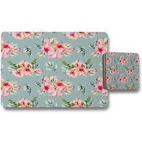 Benjamin Tate Design pink flowers placemat coaster set in Natural
