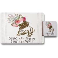 Benjamin Tate Design portrait of french bulldog puppy placemat coaster set in Natural