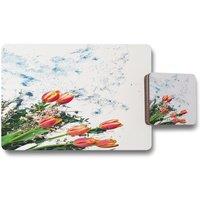Benjamin Tate Design flowers on marble placemat coaster set in Natural
