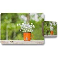Benjamin Tate Design forget me not flowers placemat coaster set in Natural