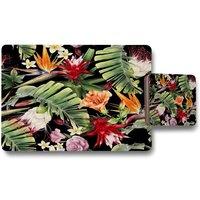 Benjamin Tate Design tropical flowers plant leaves placemat coaster set in Natural