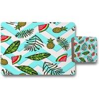 Benjamin Tate Design pineapple watermelon placemat coaster set in Natural