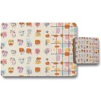Benjamin Tate Design various faces leaves & flowers abstract shapes placemat coaster set in Natural
