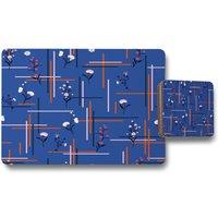 Benjamin Tate Design flowers with check grid for fashion placemat coaster set in Natural