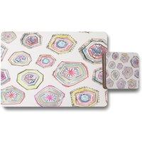 Benjamin Tate Design hand painted multicolor watercolor geometrical pattern placemat coaster set in Natural