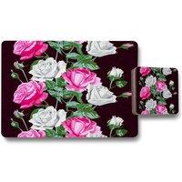 Benjamin Tate Design pattern of pink & white flowers placemat coaster set in Natural
