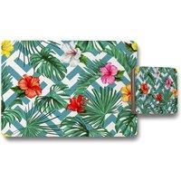 Benjamin Tate Design tropical leaves geometrics placemat coaster set in Natural