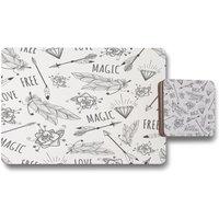 Benjamin Tate Design tribal feathers arrows & diamonds placemat coaster set in Natural