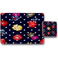 Benjamin Tate Design flowers spots placemat coaster set in Natural