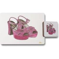 Benjamin Tate Design purple high heels placemat coaster set in Natural
