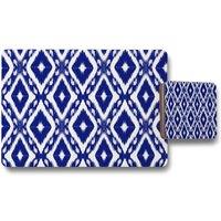 Benjamin Tate Design tribal art ikat ogee in traditional classic blue placemat coaster set in Natural