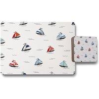 Benjamin Tate Design red blue sailboats placemat coaster set in Natural