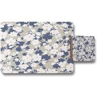 Benjamin Tate Design grey purple white flowers placemat coaster set in Natural