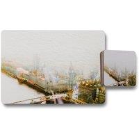 Benjamin Tate Design big ben in the mist placemat coaster set in Natural