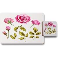 Benjamin Tate Design roses leaves placemat coaster set in Natural