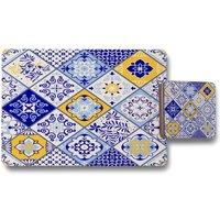 Benjamin Tate Design turkish style azulejos tiles placemat coaster set in Natural