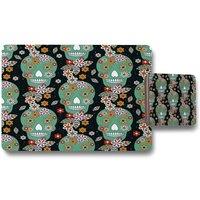 Benjamin Tate Design embroidery colorful simplified ethnic flowers & skull pattern placemat coaster set in Natural