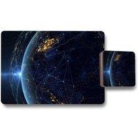 Benjamin Tate Design connection lines around earth globe placemat coaster set in Natural