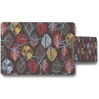 Benjamin Tate Design prints of autumn leaves placemat coaster set in Natural