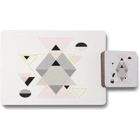 Benjamin Tate Design pink grey geometric triangles placemat coaster set in Natural