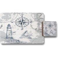 Benjamin Tate Design compass map placemat coaster set in Natural